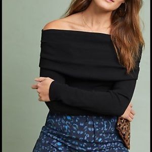 NWT Anthropologie EttTwa off the shoulder cowl neck black sweater Small